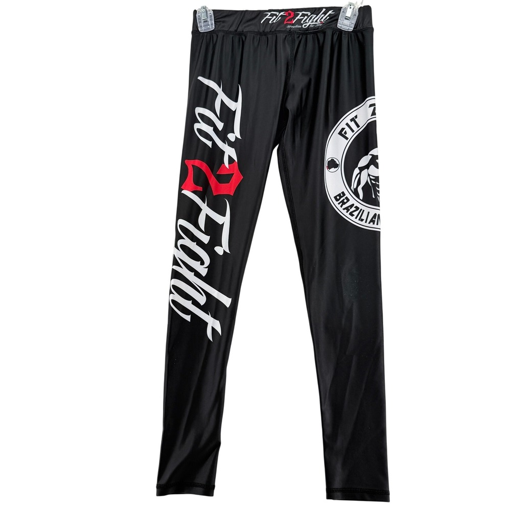 Fit2Fight BJJ Spats Mens Medium MMA Compression Pants Jiu Jitsu Black